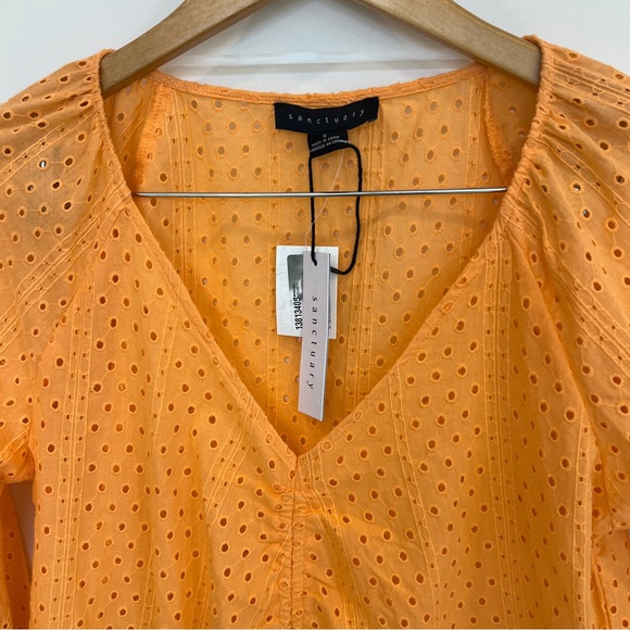 ❤️💙💛 Sanctuary Melon V Neck Eyelet Ruched Top Blouse Shirt NWT - Picture 2 of 8